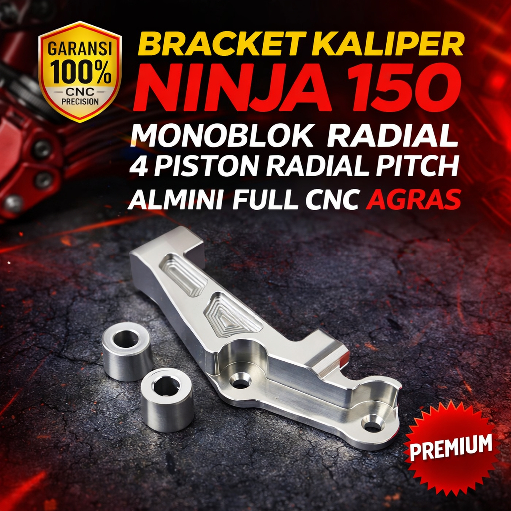 AGRAS BRACKET KALIPER MONOBLOK 4 PISTON RADIAL PITCH 100 MM PANGKON FULL ALMINI CNC PNP SKOK NINJA R