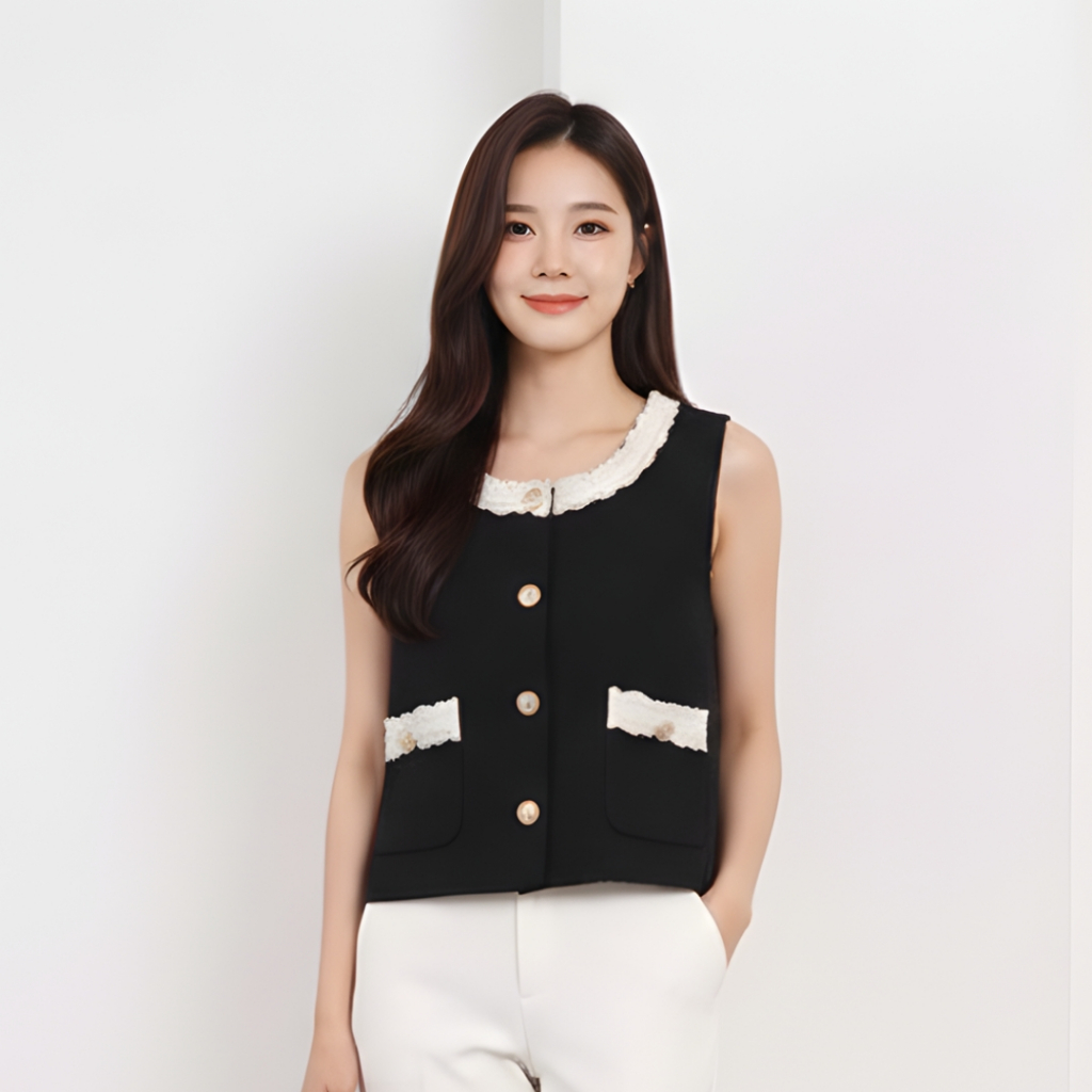 Rompi Rajut Wanita | Vest Rajut Wanita Korean Style | Rompi Rajut Tanpa Lengan Lunnabby
