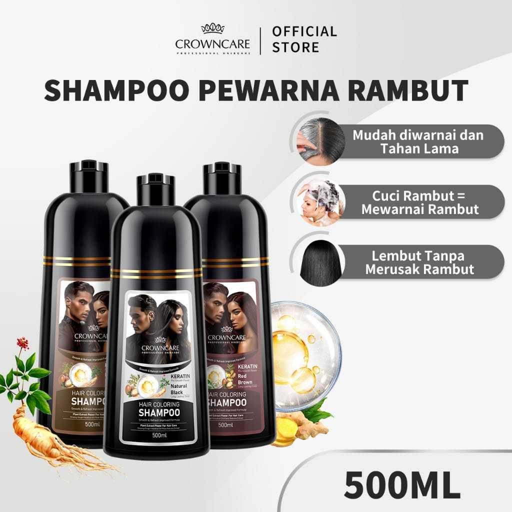 CrownCare Hair Coloring Shampo Pewarna Rambut 500ML- Shampoo Uban Herbal