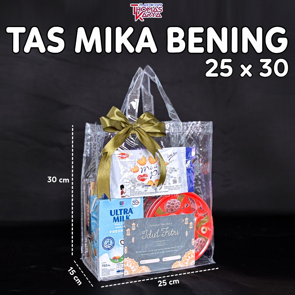 Tas Mika 25x30 30x40 Motif Idul Fitri Parcel Lebaran Transparan Hampers Sembako PVC Bening