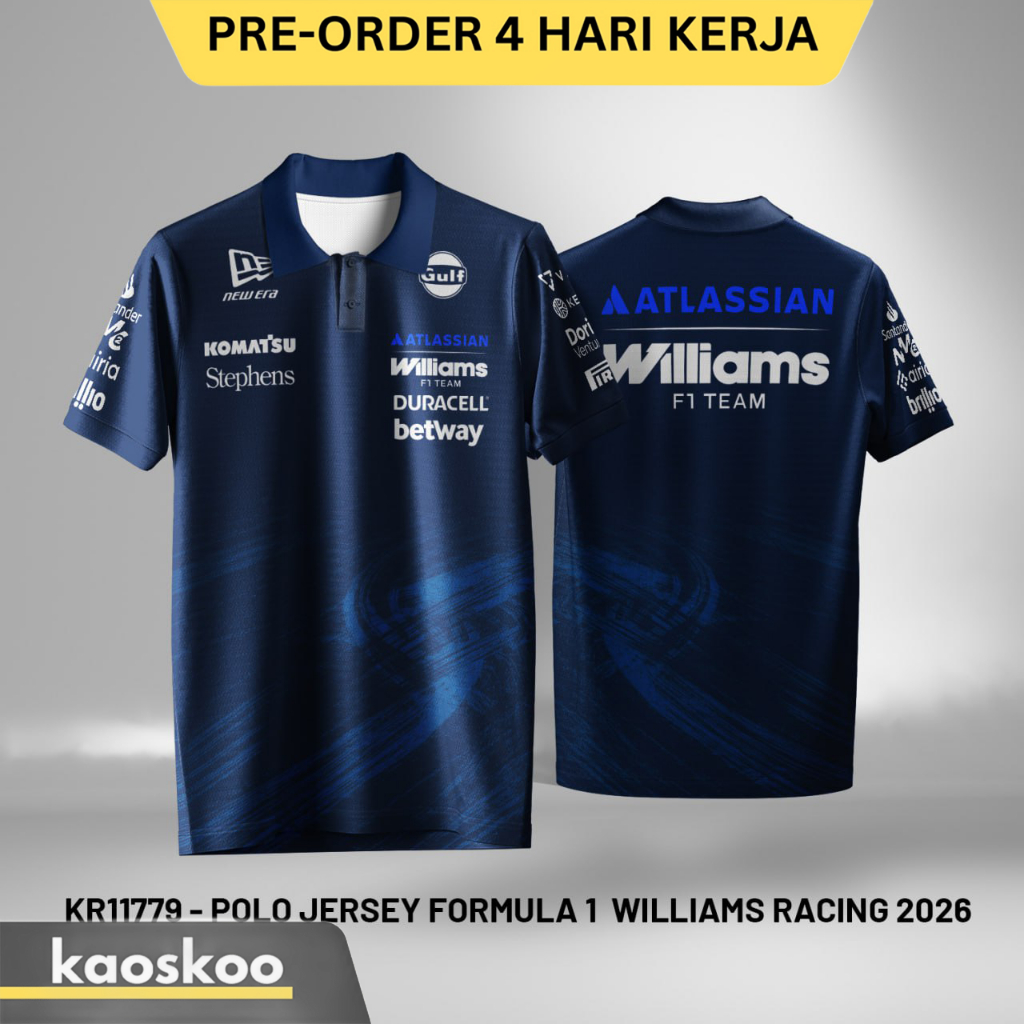 Jersey F1 Williams Racing Team 2026 Polo Kerah Kancing