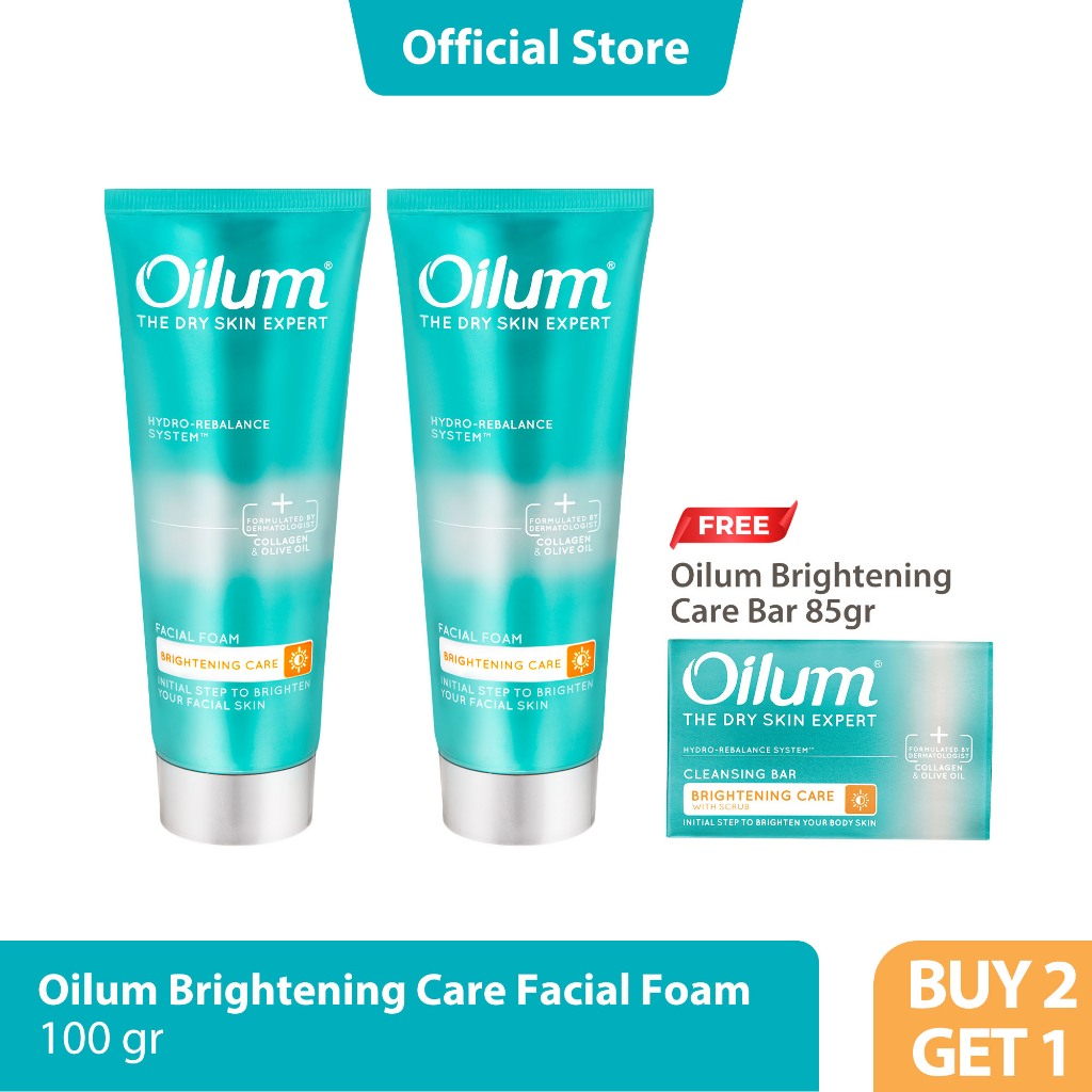 Beli 2 Oilum Brightening Facial Foam Gratis 1 Oilum Brightening Bar 85gr, Sabun Wajah untuk Melembap