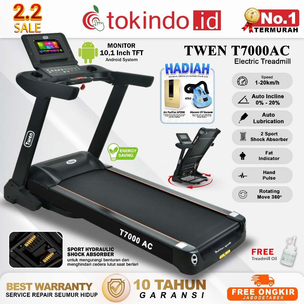 TWEN T7000AC Treadmill Listrik Treadmill Portable Treadmill Multifungsi Treadmil Lipat Alat Olahraga