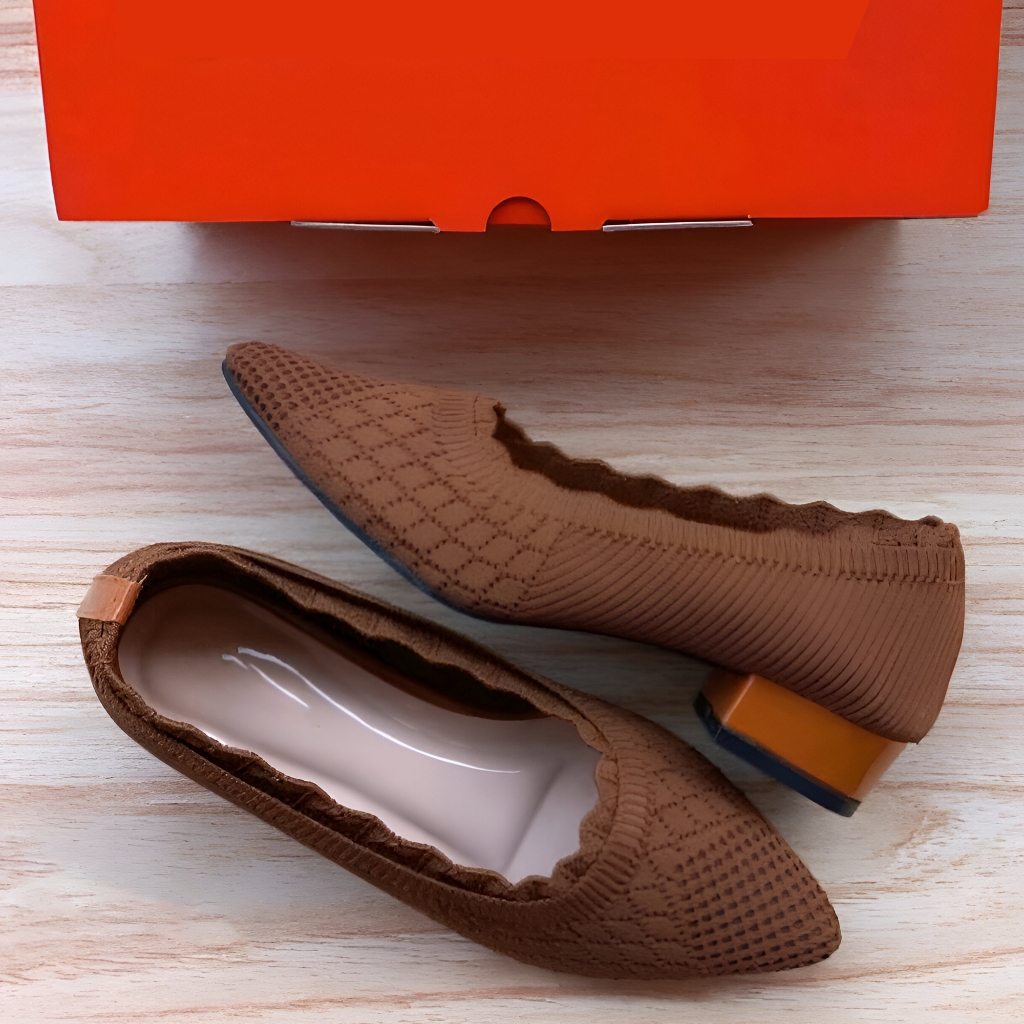 Sepatu flatshoes wanita RAJUT IMPORT hak tahu 3cm terlaris