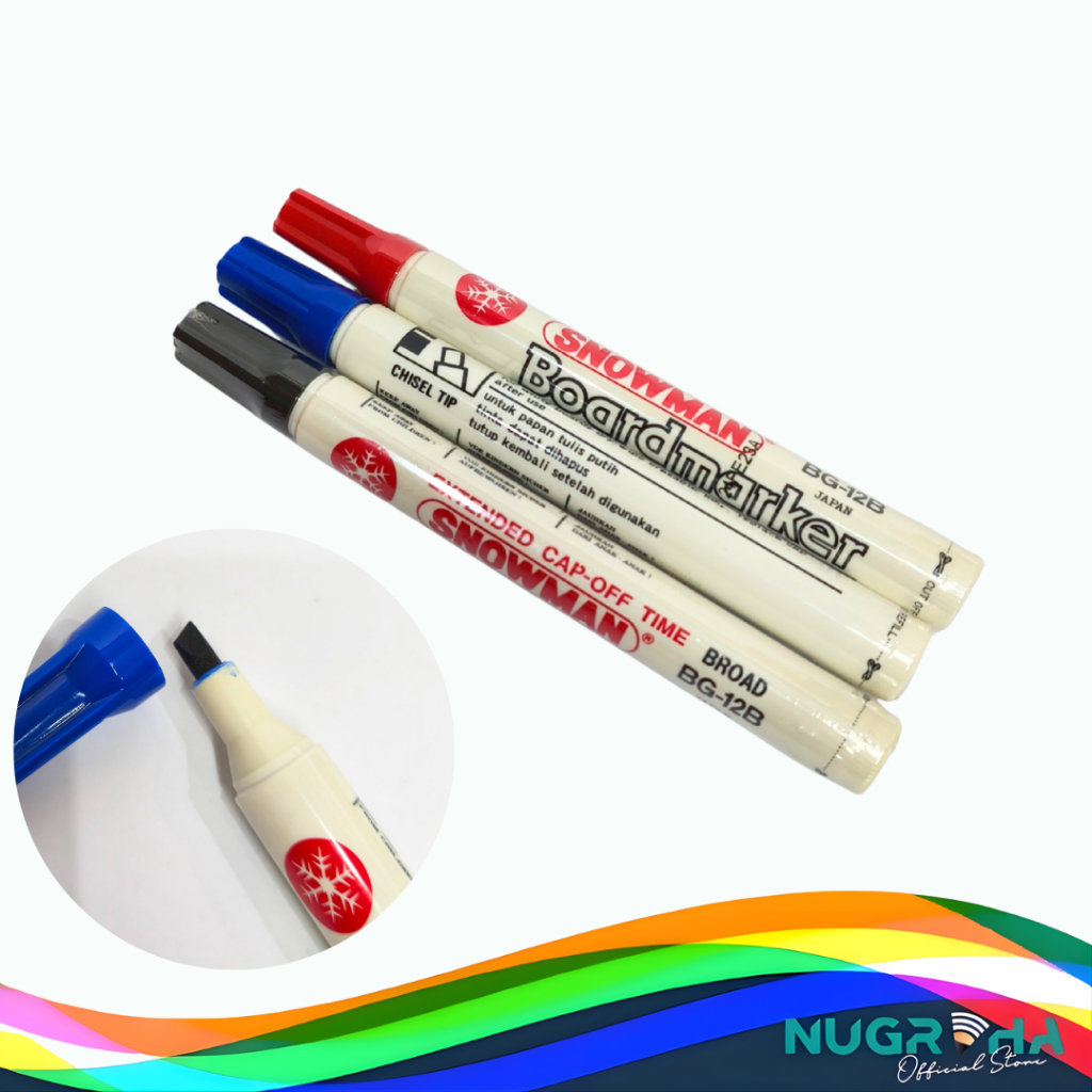 [ Non - Permanent ] Snowman Spidol Whiteboard BG-12B Bold Papan Tulis Kaligrafi Original – Chisel Ti