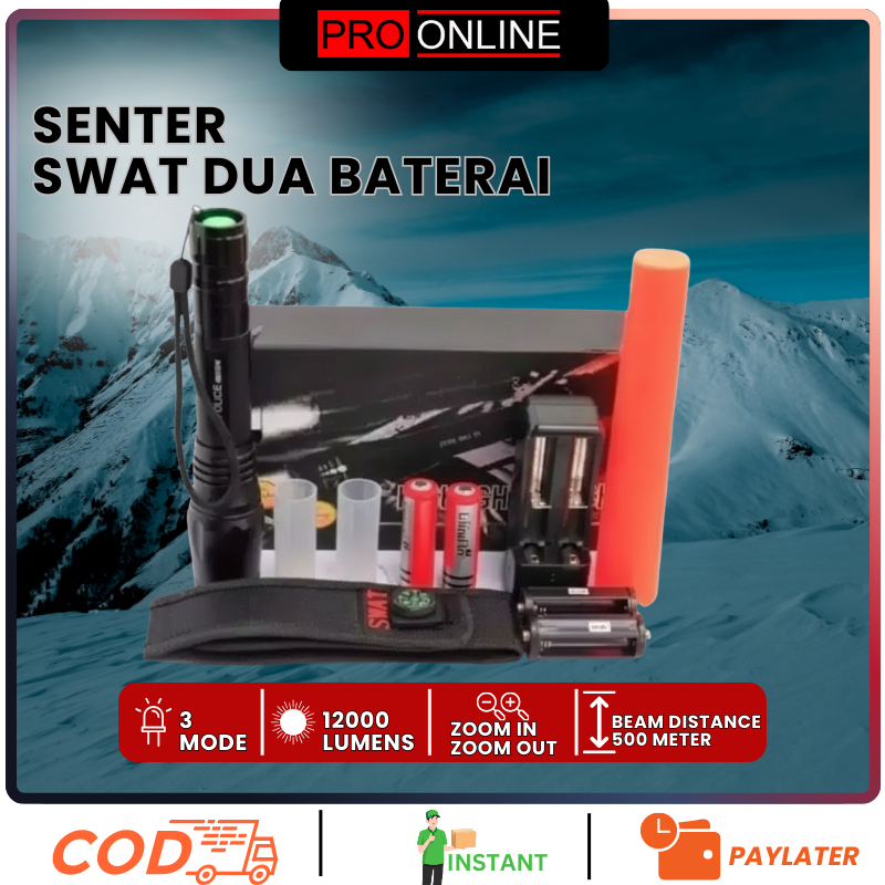SENTER SWAT POLICE LED T6 / 99000W - SENTER EMERGENCY SWAT MINI -SENTER KOMPAS- BATRAI CADANGAN