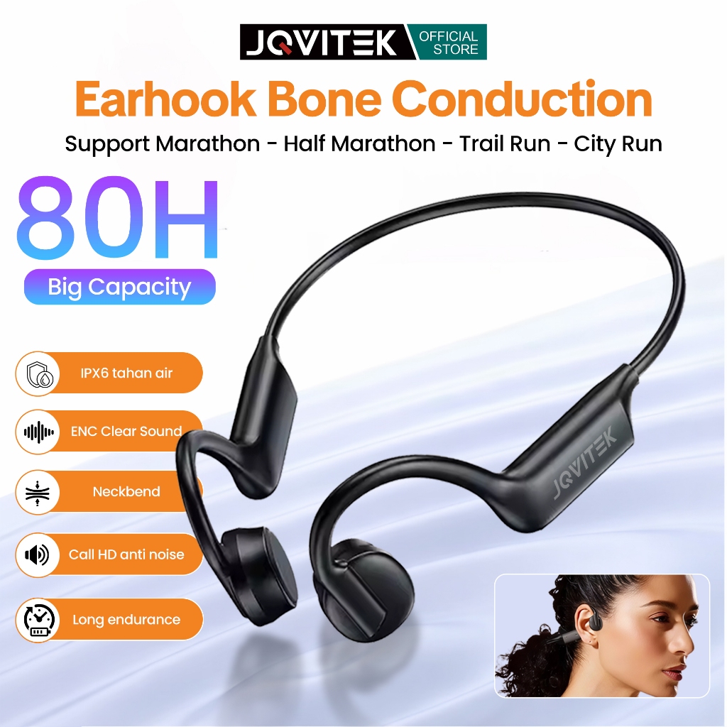 Jqvitek Bone Conduction Earphone Waterproof IPX6 Wireless Sport  Gaming Bone Conduction Earphone Ope