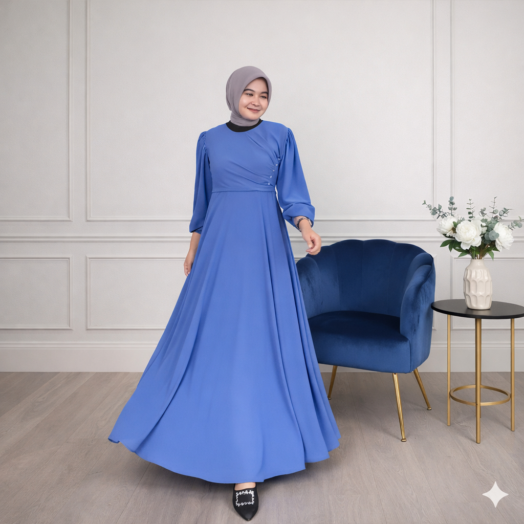 Dress Naomi | Dress Kondangan | Dress Rempel Hiasan Mutiara Putih - bahan ceruty baby doll