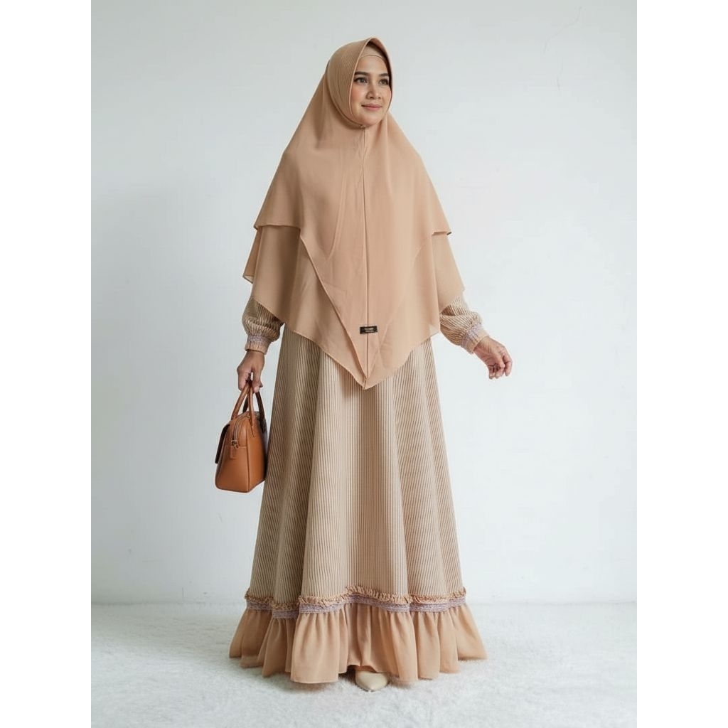 Gamis Set Khimar Syar'i Murah Terbaru Dress Khimar Set Syar'i / Gamis Katun Linen Premium / Gamis Se