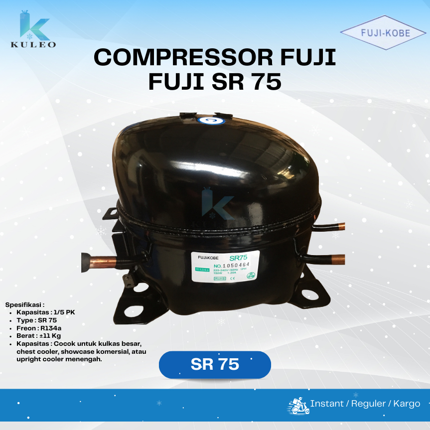 Kompresor Kulkas Fuji SR 75 1/5HP - Kompresor Kulkas Fuji SR75 Original - Kompresor Fuji SR75 1/5Hp 
