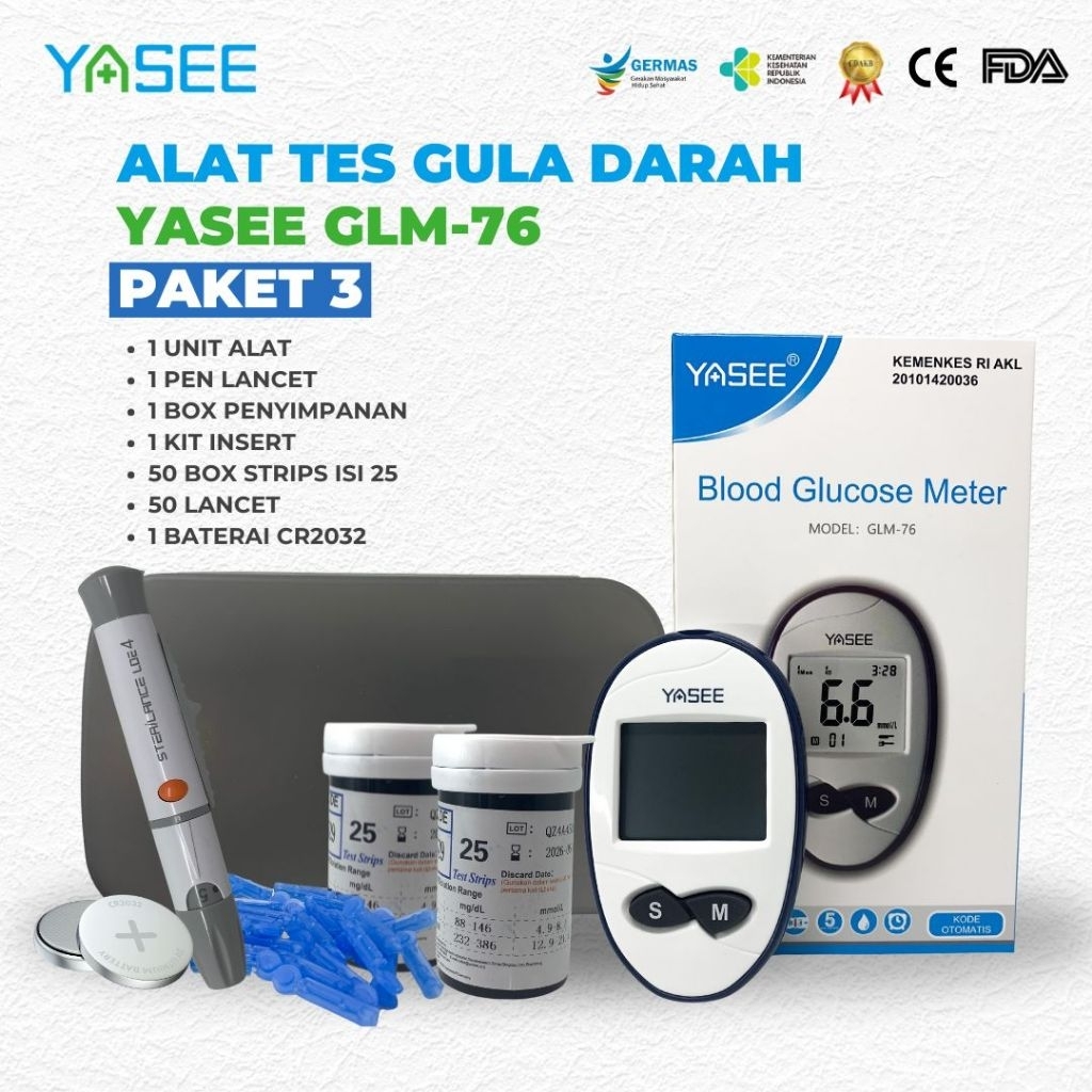 Alat Tes Gula Darah Yasee GLM-76 Mudah, Cepat dan Akurat Alat Tes Gula Darah Garansi Seumur Hidup