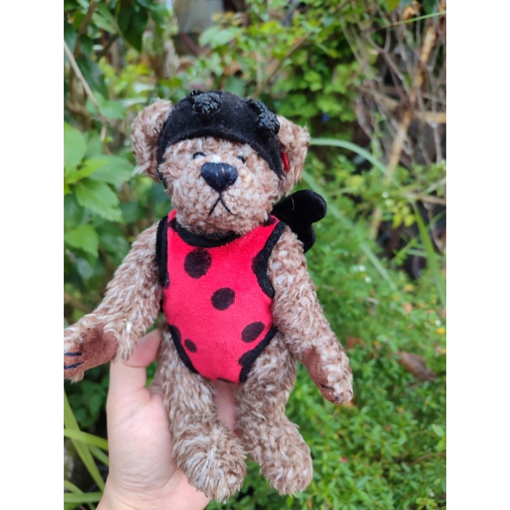 boneka Vintage klasik TY VTG Jointed Lady Bug Teddy Bear Beanie Baby Bugsy sendi putar
