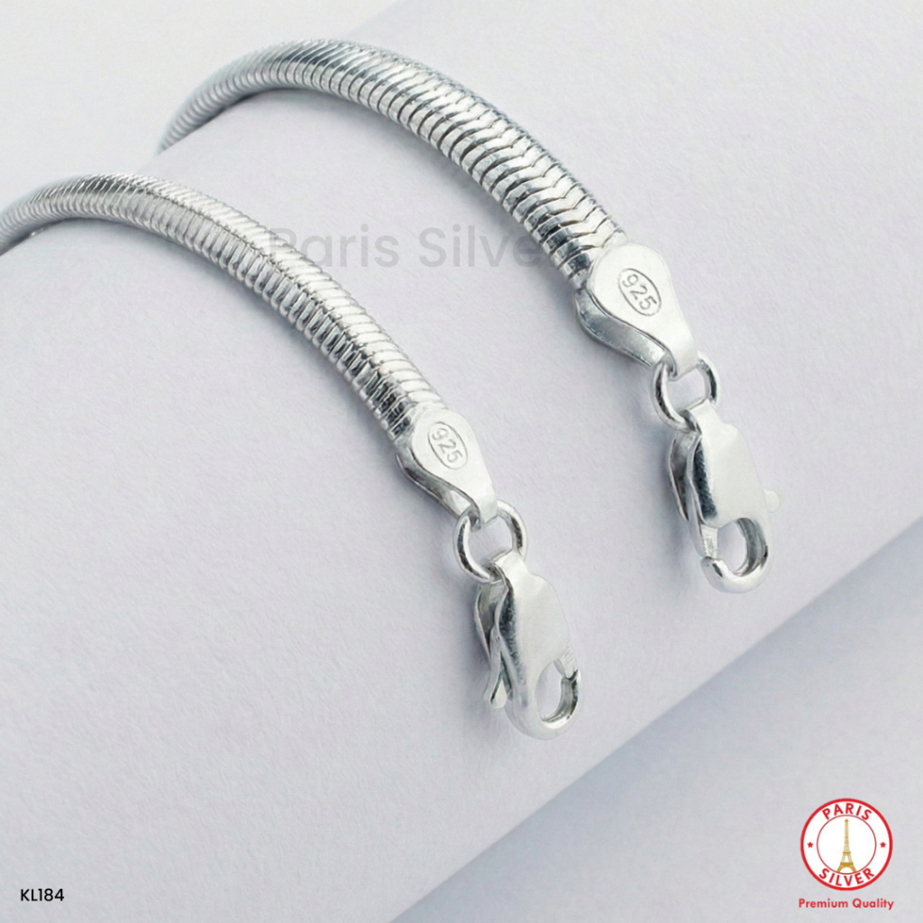Kalung Pria Perak Asli 925 Rantai Cassandra Gepeng Tulang Belut Anti Karat Silver Lapis Emas Putih