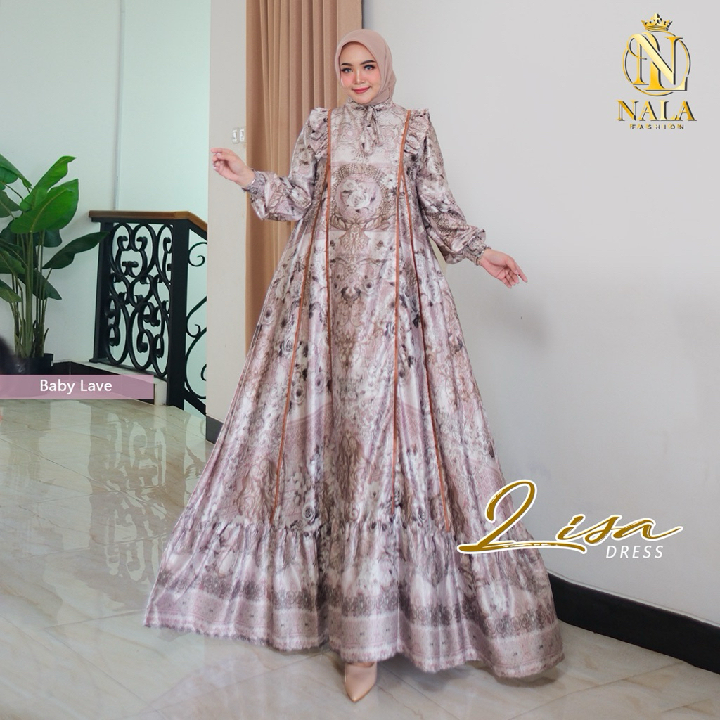 Lisa Dres Silk Premium Import Ziper Depan Aksen Rempel Pundak Tali leher pergelangan tangan smoke ba