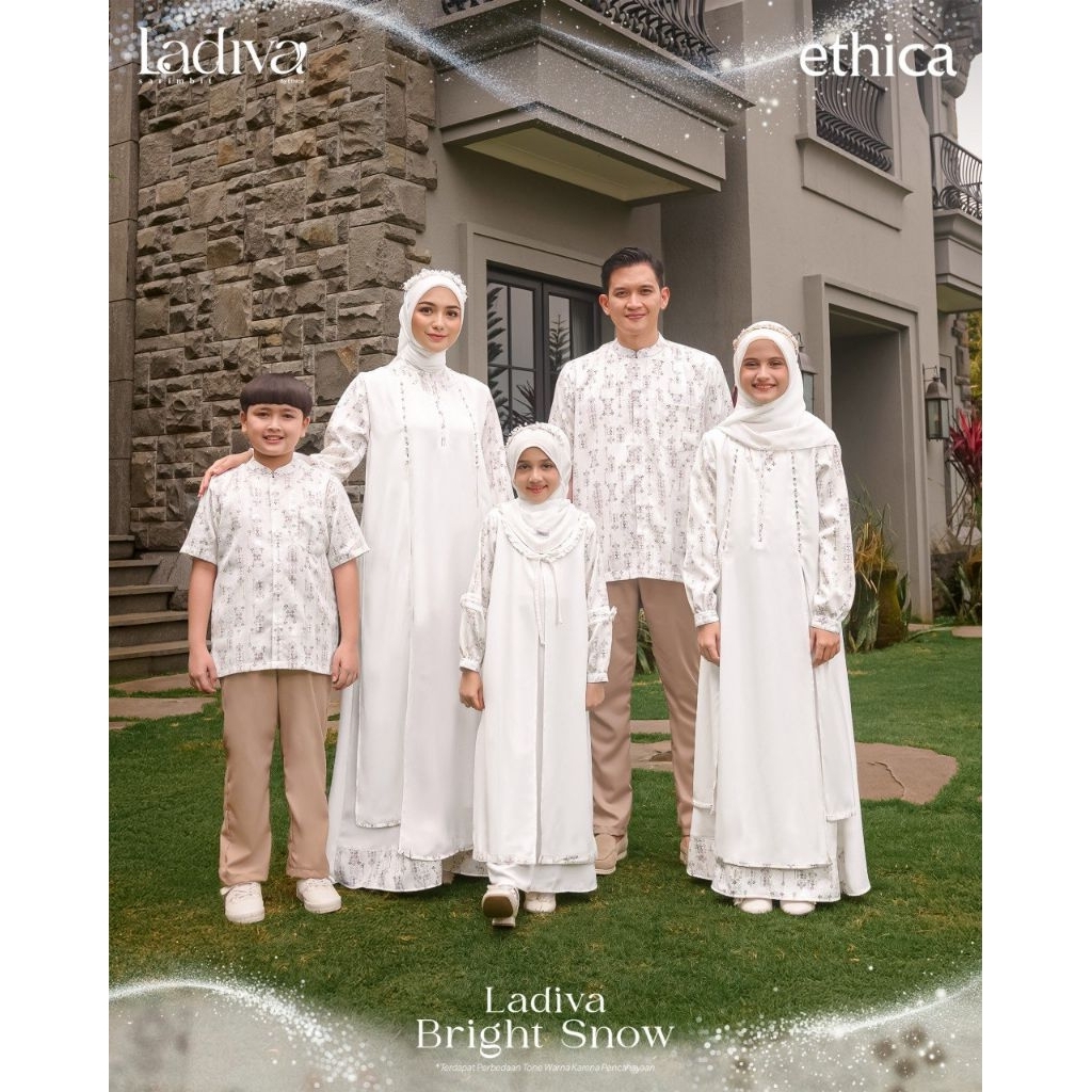 BRIGHT SNOW SARIMBIT LADIVA SERIES 2026 BAJU COUPLE KELUARGA PREMIUM ETHICA UNTUK LEBARAN DENGAN NUA