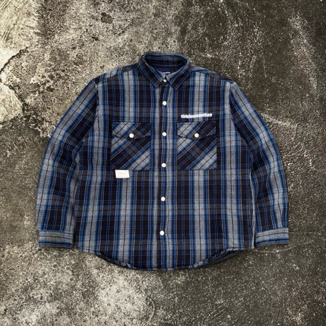 THlSlSNEVERTHAT QUILTED FLANNEL SHIRT BLUE/GREY