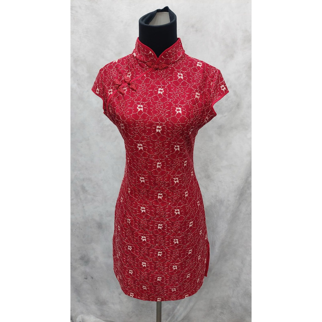 Dress cheongsam merah maroon bordir cantik
