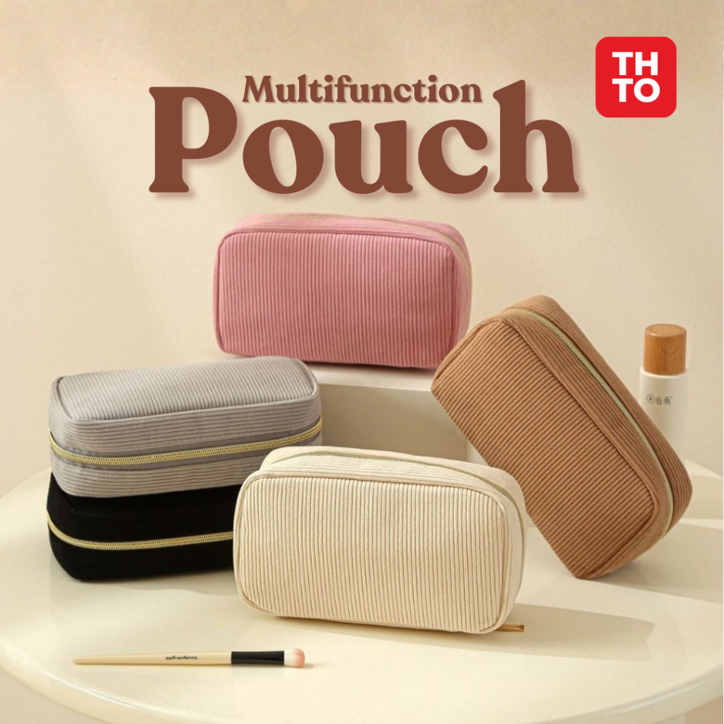 THTO Tas Pouch Makeup Organizer Travel Multi Fungsi Kosmetik Cosmetic Bag Corduroy Waterproof Tahan 