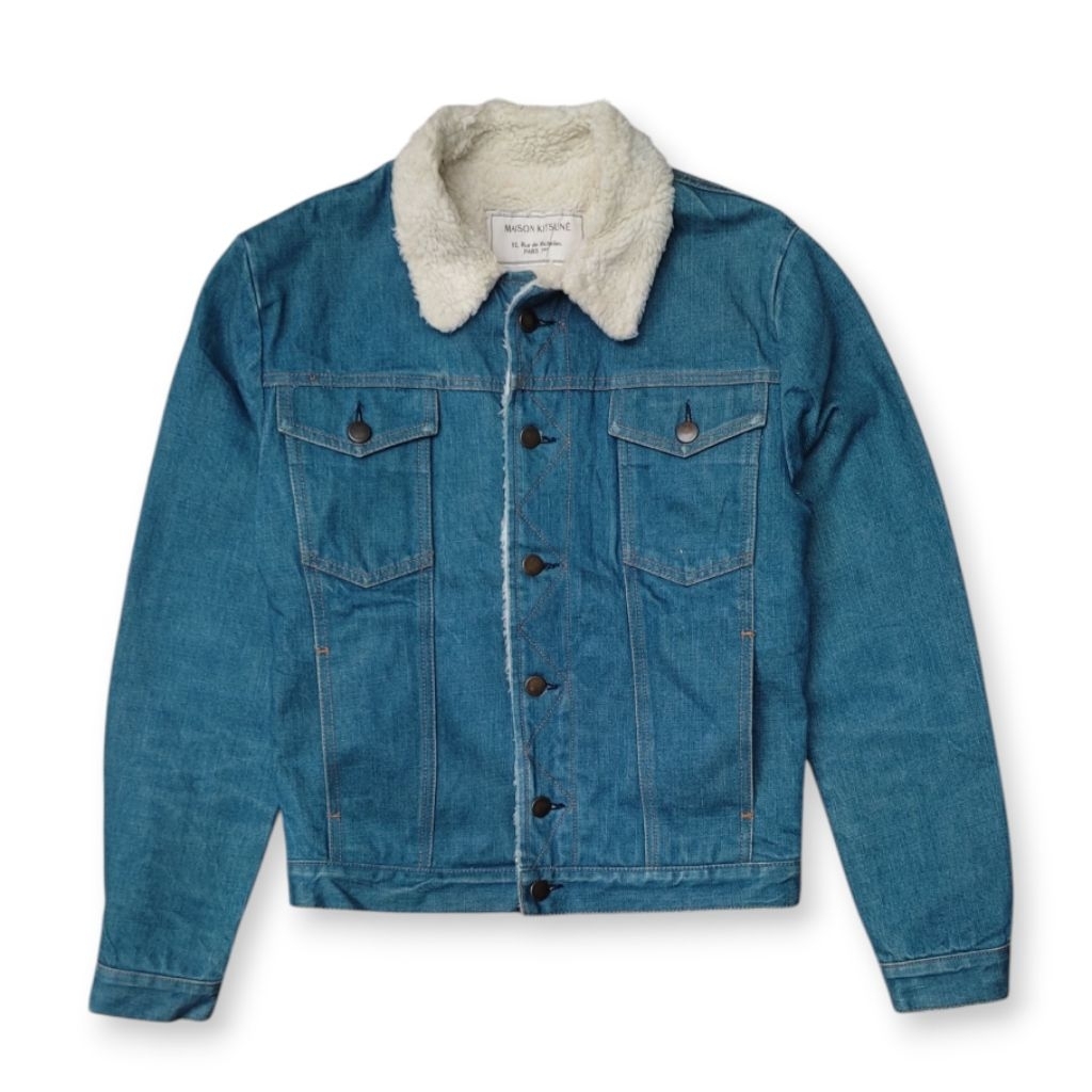 Maison Kitsune Denim Selvedge Sherpa Trucker Jacket