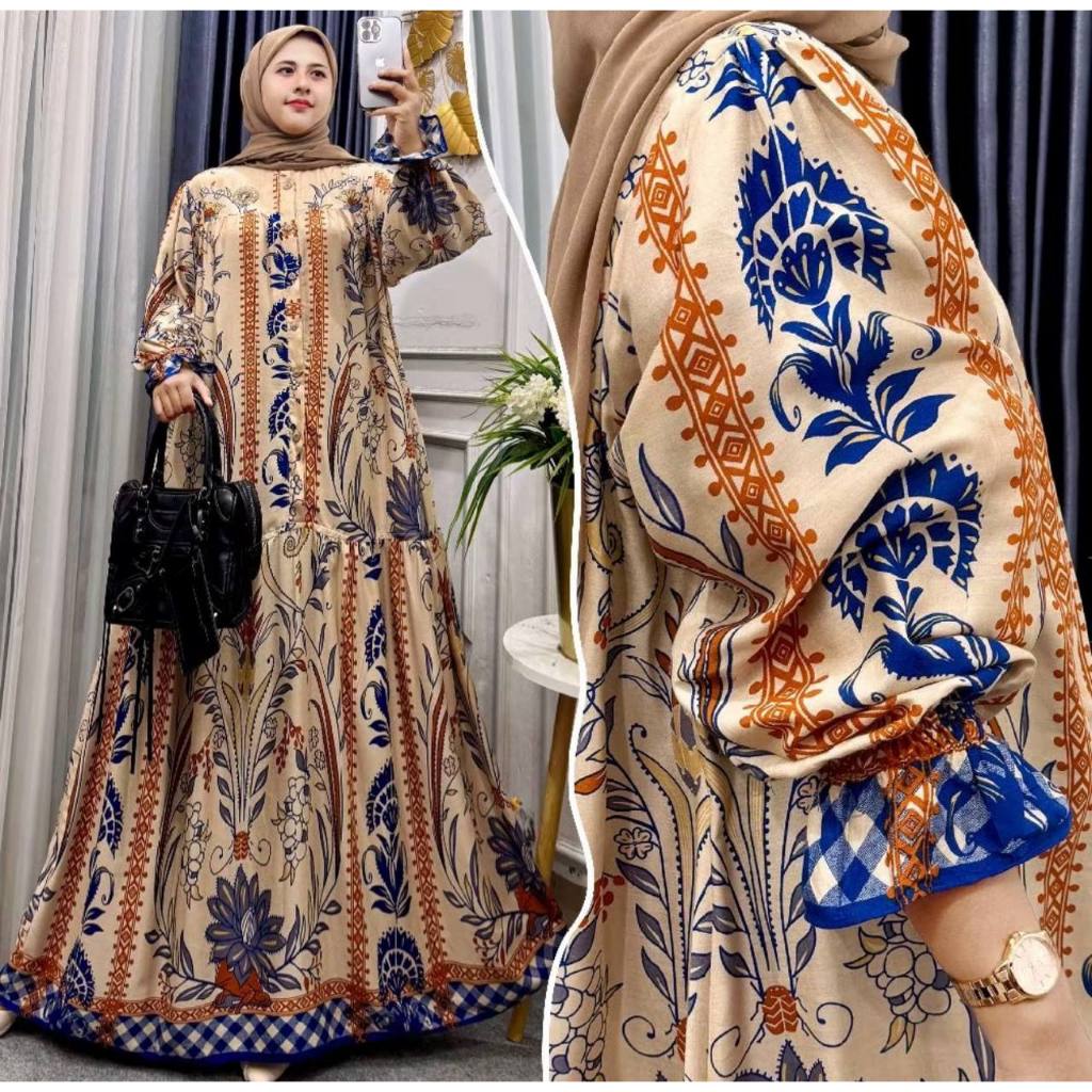 Gamis Arsyila Gamis Lengan Balon Gamis Rayon Premium Lengan Smok