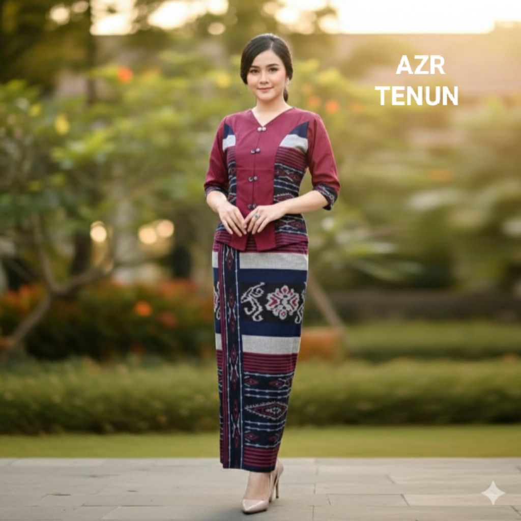 Setelan Tenun Wanita Premium - Baju Kerja Etnik & Rok Lilit Kondangan - AZR TENUN