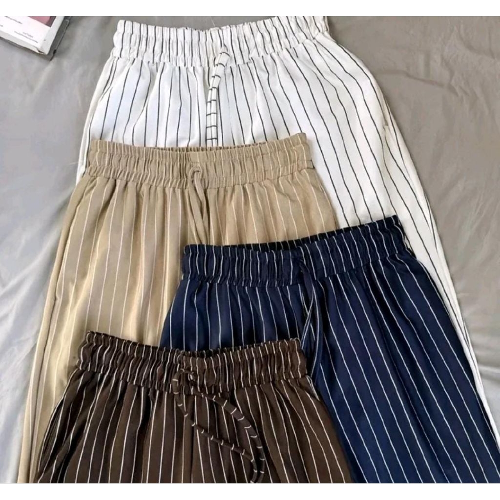 celana kulot wanita motif salur kekinian stripe pants celana panjang wanita motif garis-garis