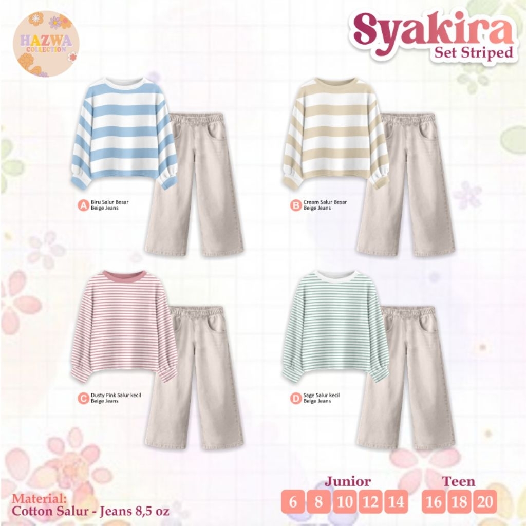 SET SYAKIRA STRIPED HAZWA / SET SYAKIRA STRIPED JEANS HAZWA