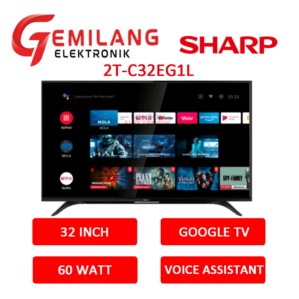 LED ANDROID SHARP 32 INCH 2T-C32EG1L DIGITAL TV