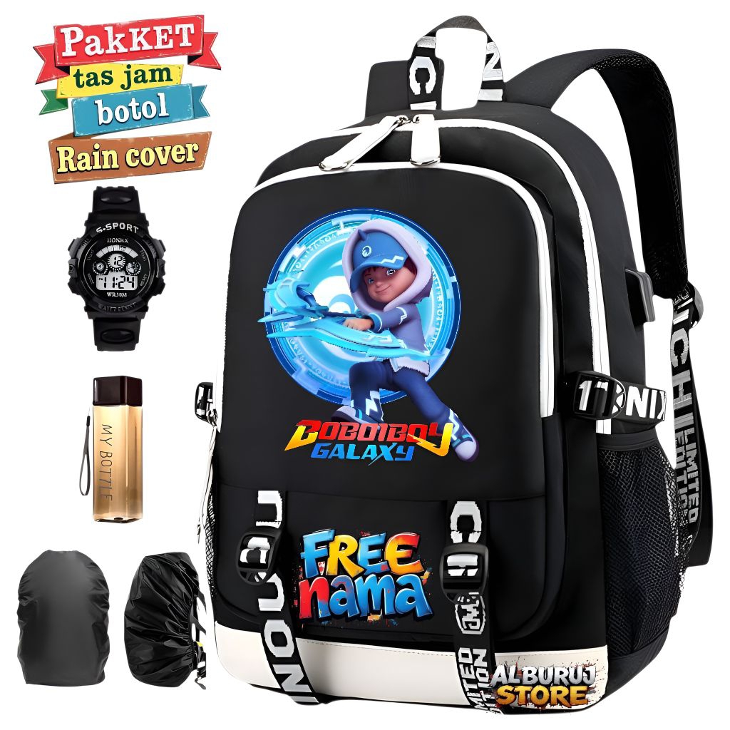 Tas Sekolah Anak Laki Laki motif Karakter Boboiboy Ice Tas Ransel Galaxy Boboiboy Anak SD SMP