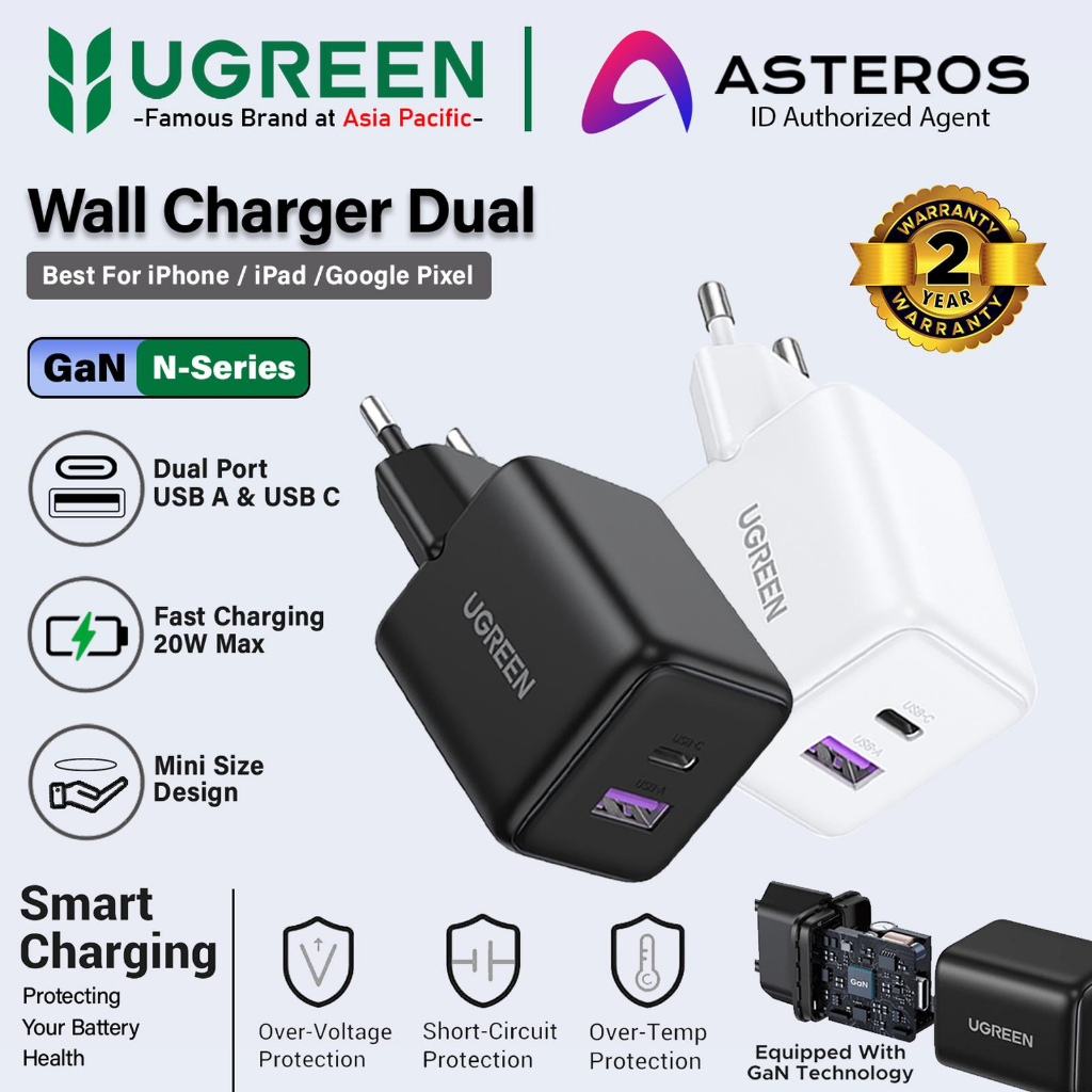 UGREEN Kepala Charger Dual 20W 30W 45W GaN N Series Infinity Mini USB Type C PD Wall Adaptor Batok U