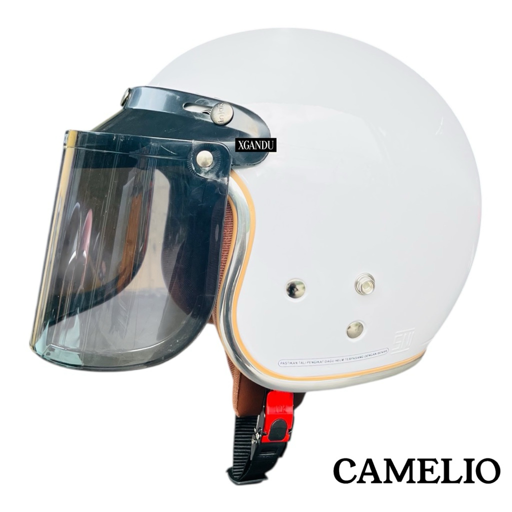Helm Bogo Camelio Putih Hijab Friendly Standar SNI Bisa Kaca & Pet Pria Wanita Remaja Dewasa