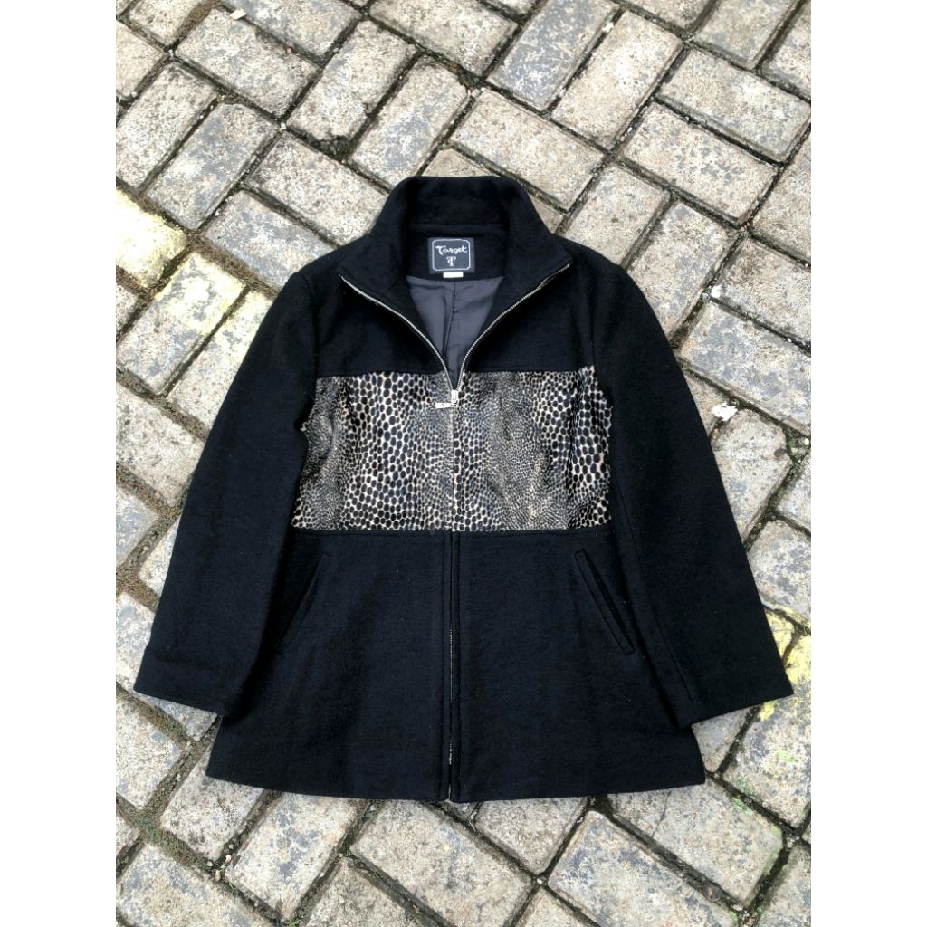 Work Jacket Wool Leopard Pattern Harrington Vintage