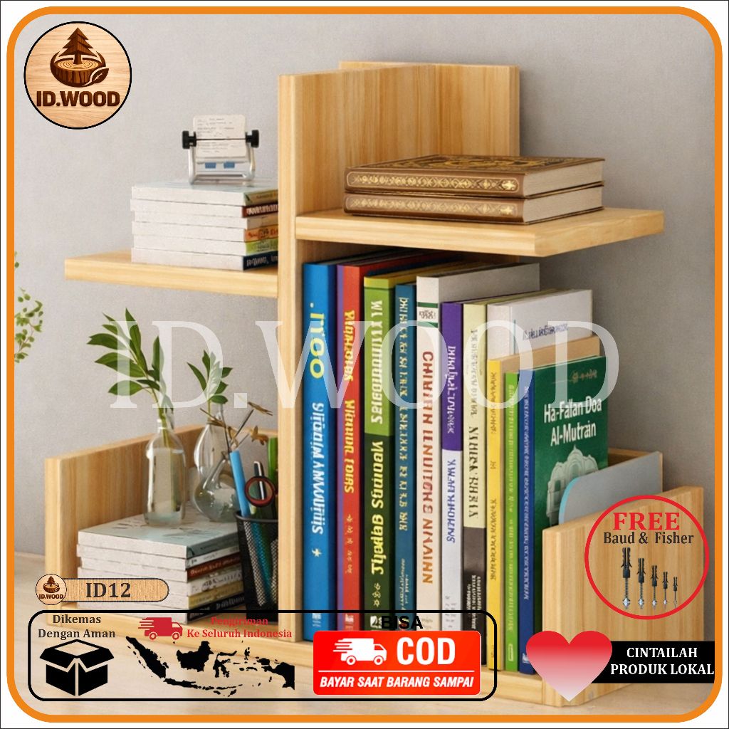 Rak Kayu Serbaguna / Rak Buku / Rak Penyimpanan Berkas / Rak Meja Belajar