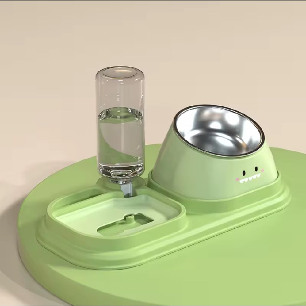 Mangkuk Kucing Dengan Dispenser Air Otomatis Stainless Steel | Mangkuk Anjing | Mangkuk Ganda Pelind