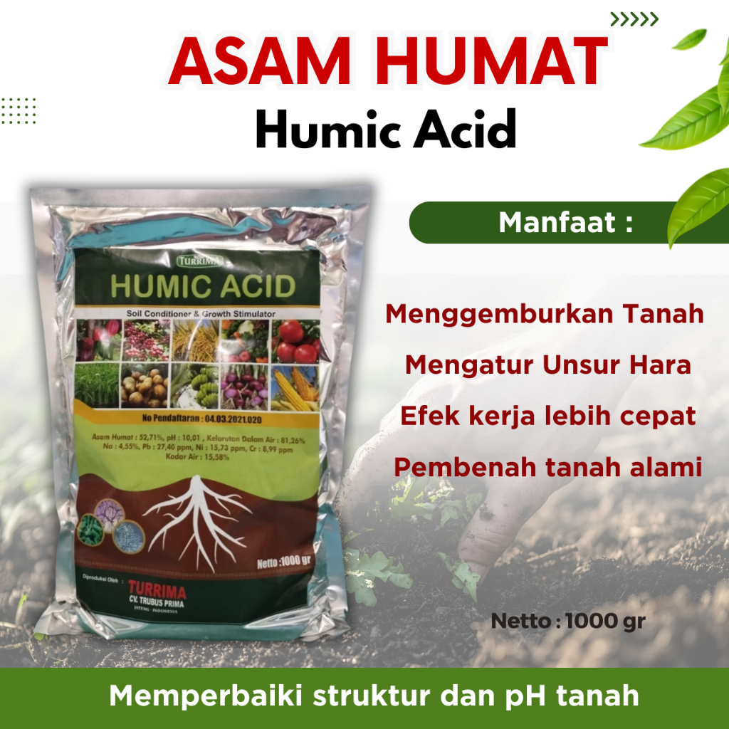 HUMIC ACID Asam Humat 1 kg, Pupuk Lahan Rusak Humic Acid Penyubur Tanah, Pupuk Pembenah Tanah Tanama