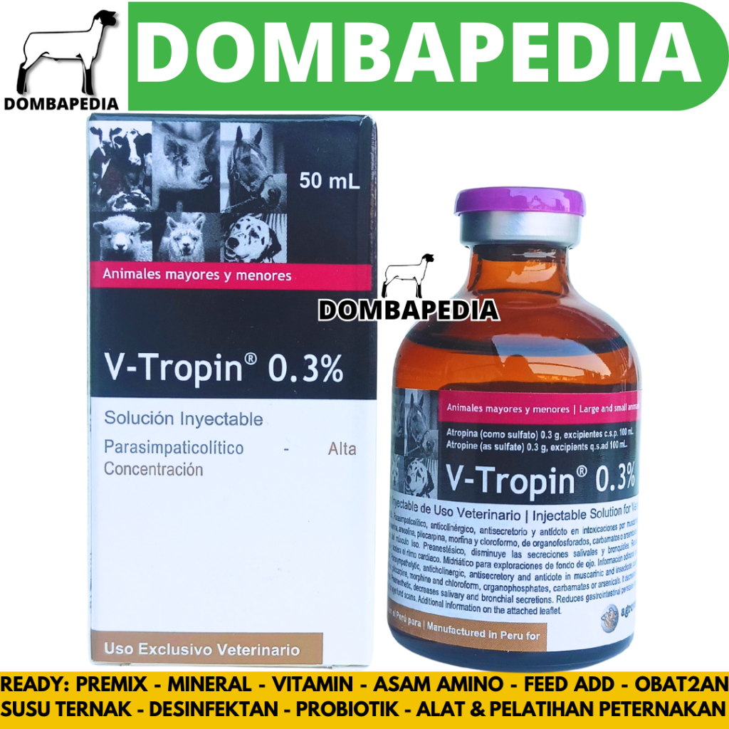 V TROPIN 50ML AGROVET - Obat Hewan Atropin Antidota Ternak Sapi Kuda Kambing Anjing Kucing Vtropin