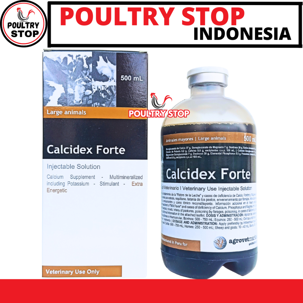 CALCIDEX FORTE 500 ML AGROVET - Obat Hewan Ketosis Milk Fever Ambruk Ternak Sapi Kuda Kambing Babi