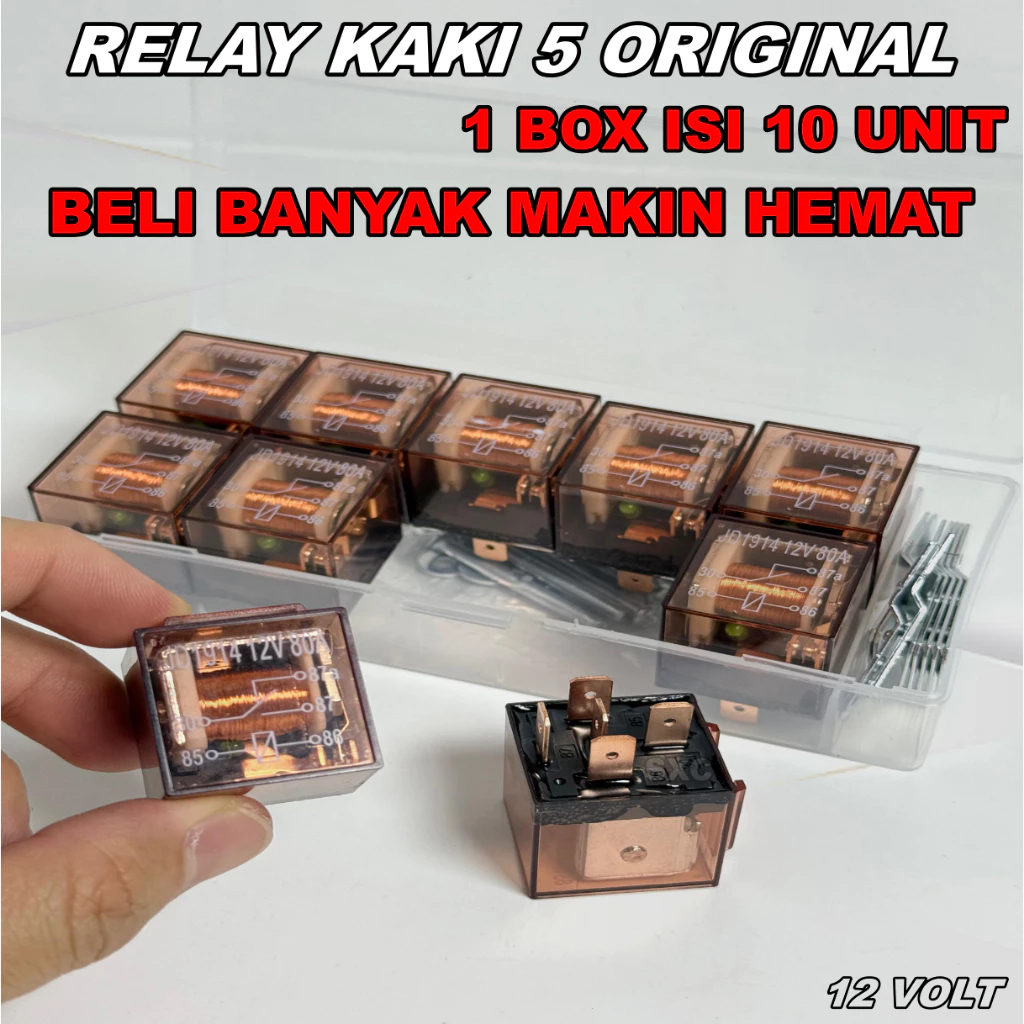 ORIGINAL Relay 5 Kaki 12 Volt 80 Ampere Transparan Premium Quality – Relay Klakson Mobil Motor Alarm