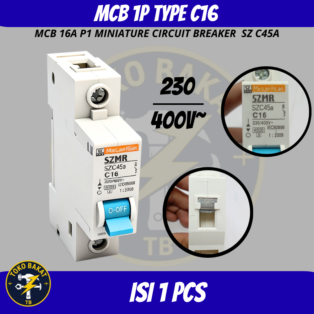 MCB SZMR 16A Pemutus Arus Listrik SZMR 16A Miniature Circuit Breaker MCB SZMR 16A SNI / Pengamana Ar