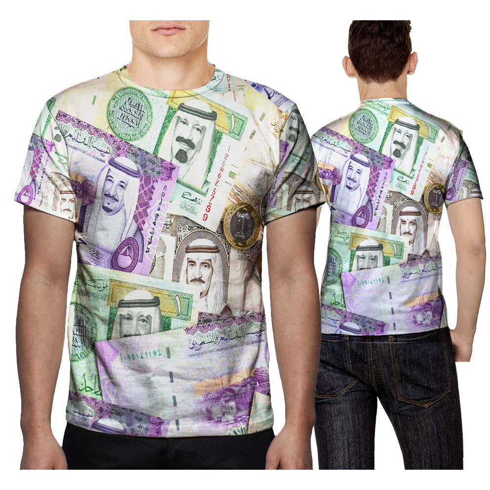 Kaos Baju Mata uang Riyal Arab saudi Custom fullprint
