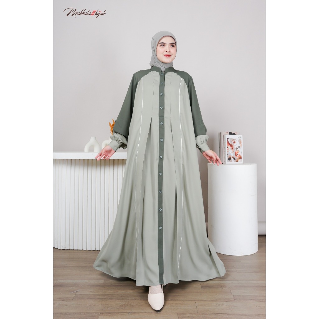 Arisya Dress Gamis Terbaru Simple Kekinian Kondangan Umroh Fashion Muslim Makkata Hijab Tangan Wanit