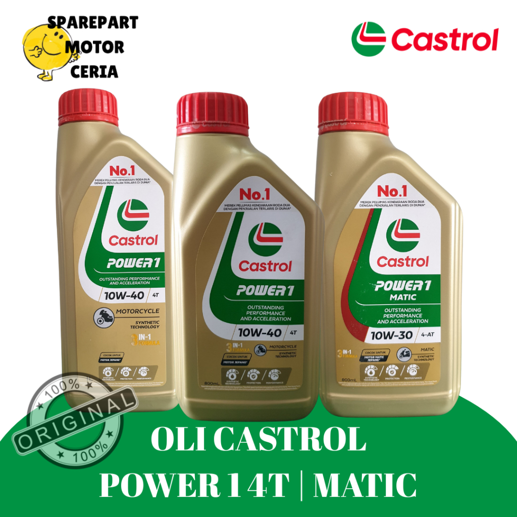 [CASTROL POWER 1] OLI MESIN SEPEDA MOTOR CASTROL POWER 1 4T SAE 10W-40 1 LITER 0,8 LITER | CASTROL P