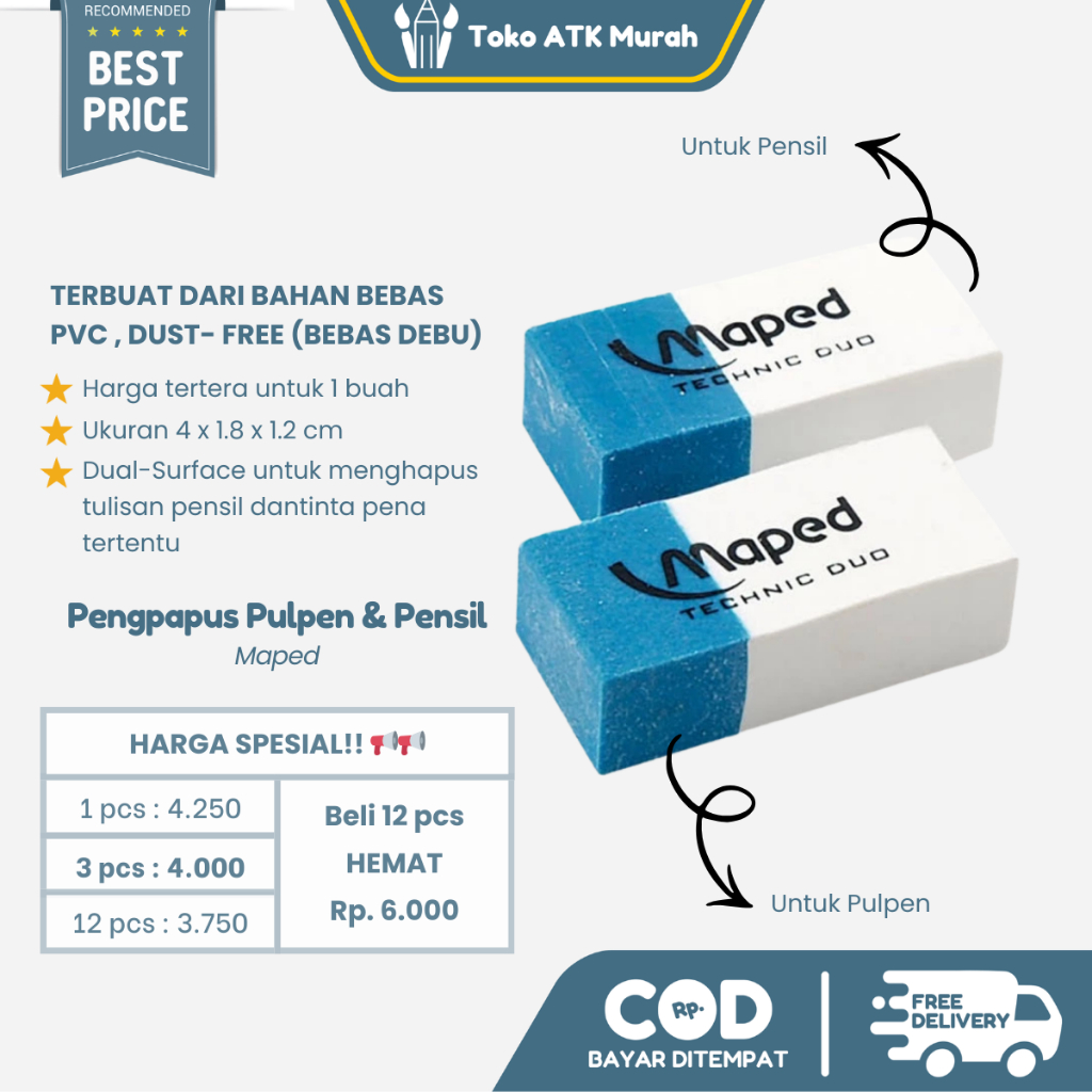Penghapus Maped Technic Duo – Eraser untuk Ballpoint dan Pensil - Pencil & Ink Eraser