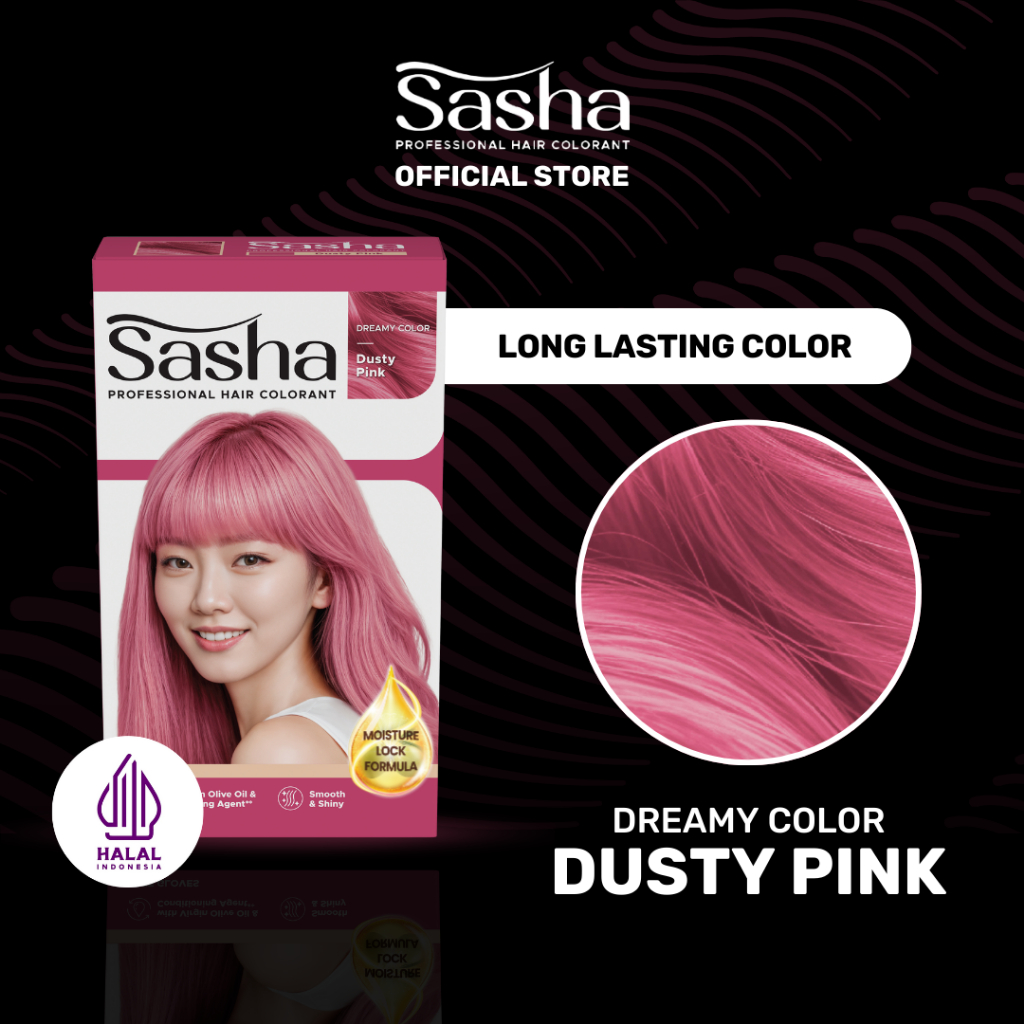 Sasha Professional Hair Colorant Dusty Pink Box 25gr | Cat Rambut Halal Tahan Lama dan Menjaga Rambu