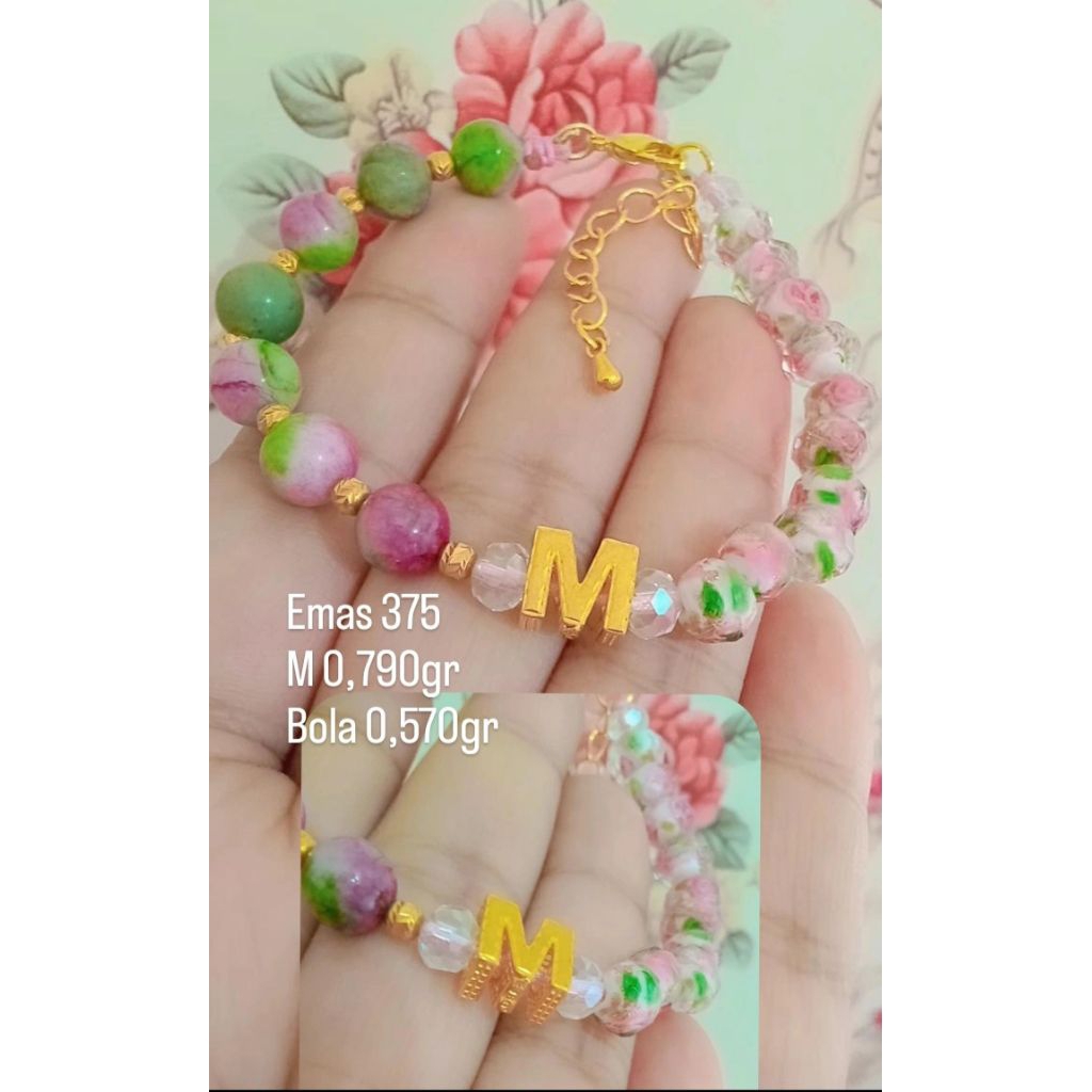 GELANG GIOK TAIWAN + CHARM HURUF EMAS 375