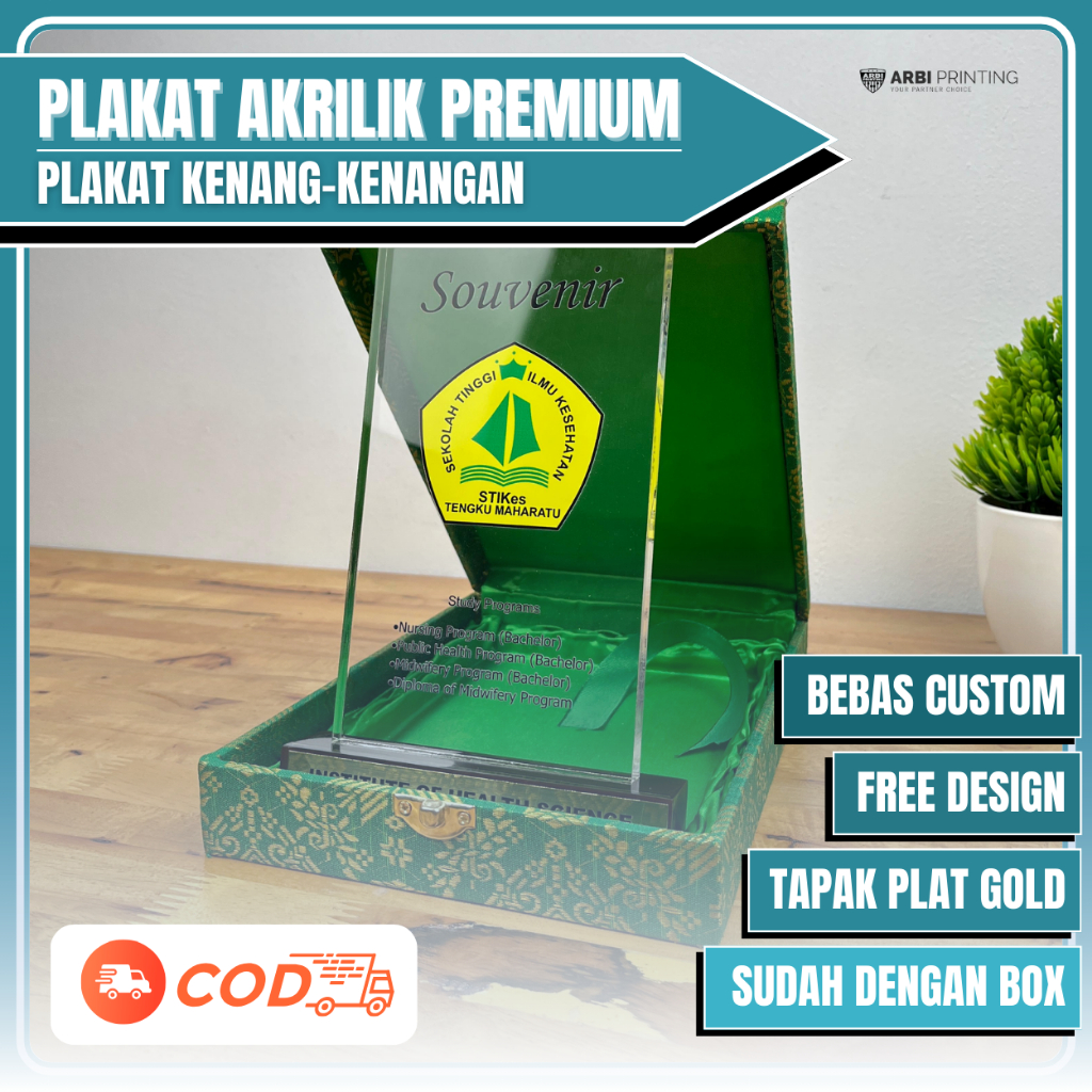 Plakat Akrilik Premium, Plakat Akrilik Tapak Gold, Plakat Universitas, Plakat Kenang-Kenangan, Plaka