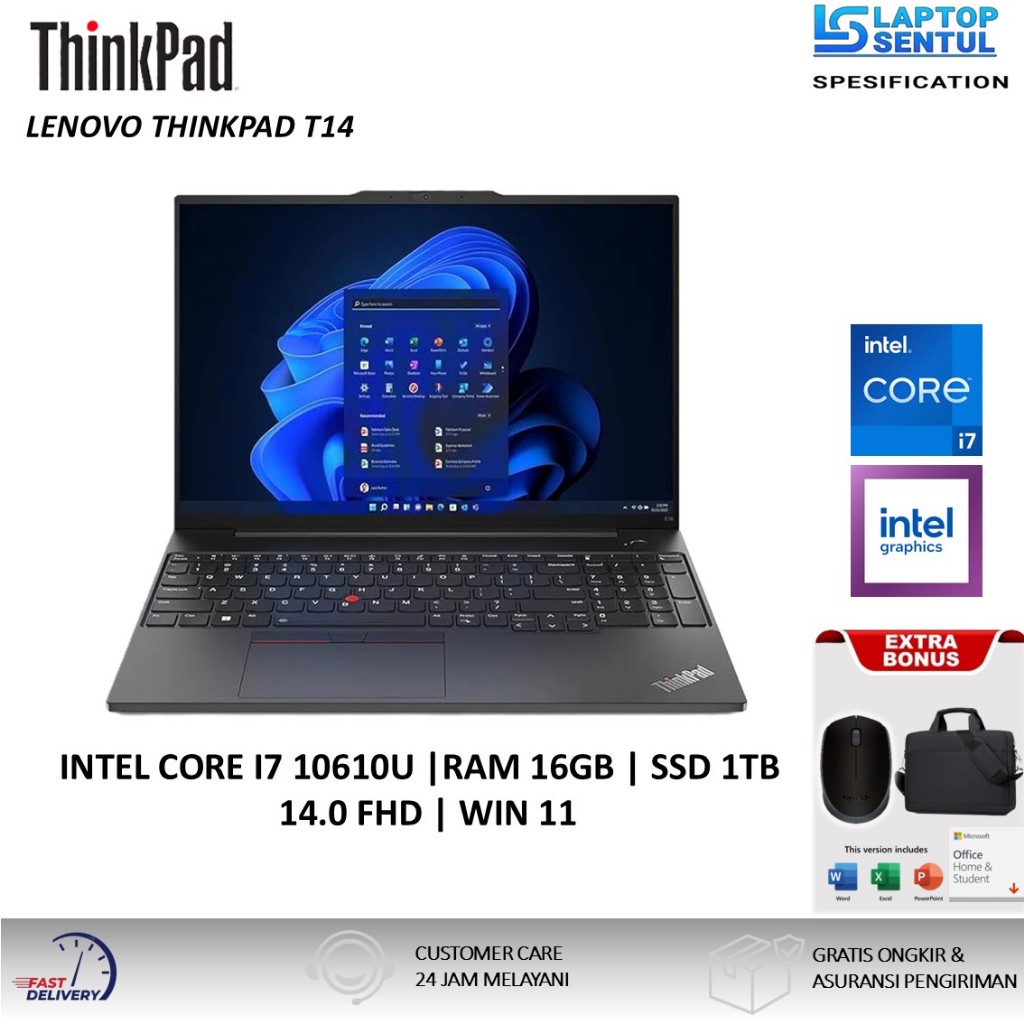 Laptop Lenovo Thinkpad T14 Intel Core  I5 1145G7 Ram 16GB 1TB SSD FHD Windows 11 PRO Black