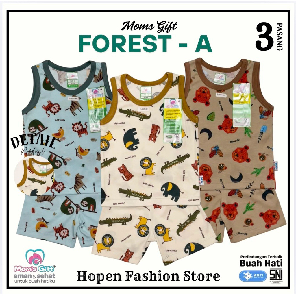 Moms Gift - [ 3 Setel ] Setelan KUTUNG Moms Gift / Setelan Kensi Anak Laki Laki Unisex Baju Main