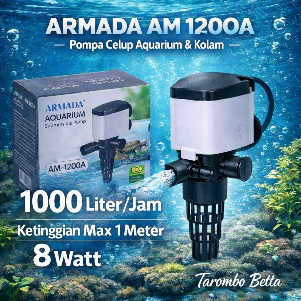 Armada AM 1200 A Power Head Mesin Pompa Celup untuk Filter Aquarium, Aquascape, Air Terjun, dan Kola