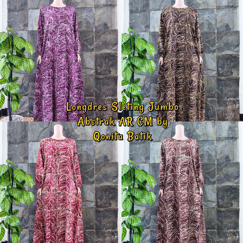{Ld 120 Cm} Daster Qonita Longdress Muslimah Rayon Busui Resleting Depan Batik Cap Pekalongan Home D